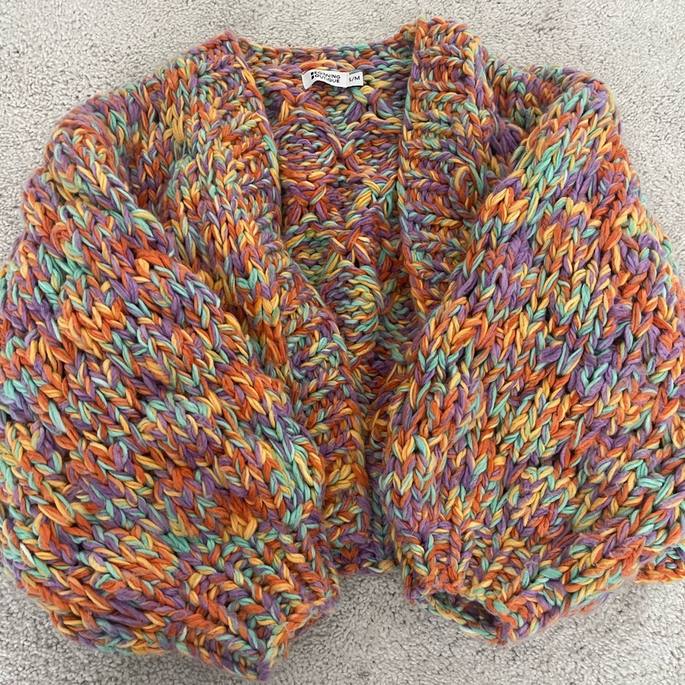 Beginning boutique, rainbow cardigan size small medium